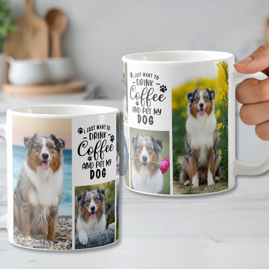 愛犬とコーヒーと戯れる写真 コーヒーマグカップ