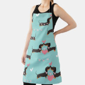 愛犬とハートのシームレスなパターン エプロン (インサイチュ)
