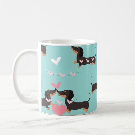 愛犬とハートのシームレスなパターン コーヒーマグカップ (左)