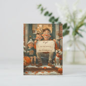 愛犬と一緒に暮らすかわいい感謝祭 ポストカード (スタンド正面)