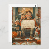 愛犬と一緒に暮らすかわいい感謝祭 ポストカード (正面/裏面)