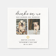 愛犬と一緒に記念に ペット2枚の写真の結婚式 ナプキン