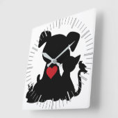 愛犬と子猫のシルエット スクエア壁時計 (傾斜)