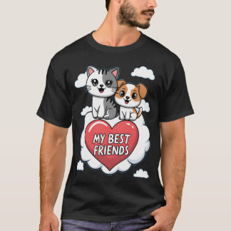 愛犬と愛猫が大好き ハートと雲のデザイン ボーイ Tシャツ