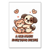 愛犬と猫のハグ – 愛らしい友情テーブルカード テーブルナンバー (正面)