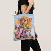 愛犬と猫+名前のカスタマイズ トートバッグ (クローズアップ)