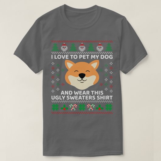 愛犬と衣服醜いセーター Tシャツ (デザイン正面)