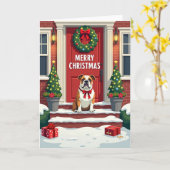 愛犬のいる家のクリスマスカード カード (黄色い花)