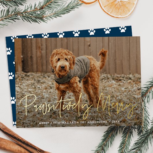 愛犬のお写真で作るネイビークリスマスカード 箔シーズンカード