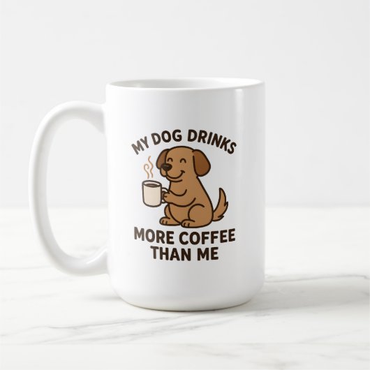 愛犬のほうがコーヒーをよく飲む – 愛犬家ギフト コーヒーマグカップ (左)