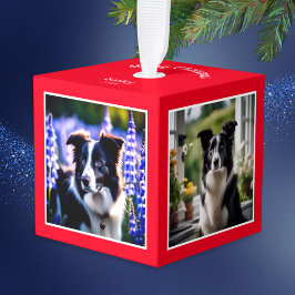 愛犬のクリスマス オブジェ 赤 キューブオーナメント