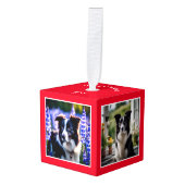 愛犬のクリスマス オブジェ 赤 キューブオーナメント (正面アングル)