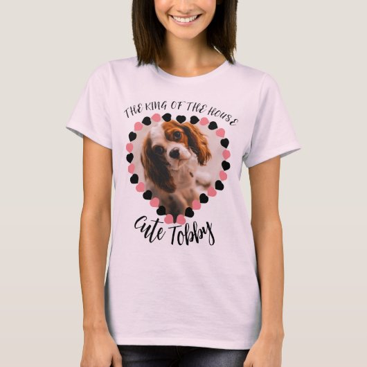 愛犬のハート型のペットの文字写真 Tシャツ (正面)