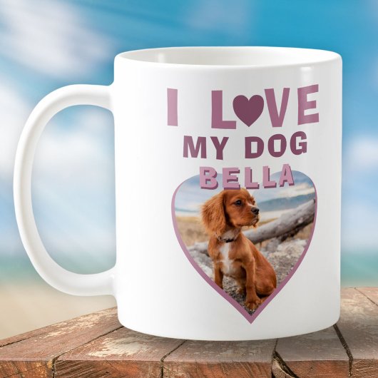 愛犬のピンクハートフォトわんこネーム コーヒーマグカップ