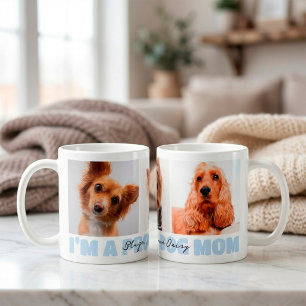 愛犬のママです カスタム3枚フォトコラージュ 青 コーヒーマグカップ