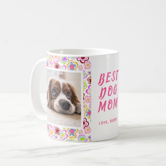 愛犬のママのための花柄フォトデザイン コーヒーマグカップ (正面左)