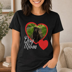 愛犬のママ スクリプト 赤いハート 写真 ブラック Tシャツ