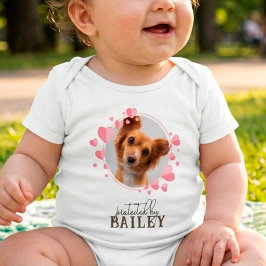 愛犬の写真入りピンクハート保護パーソナルベビーボディスーツ  ベビーボディスーツ