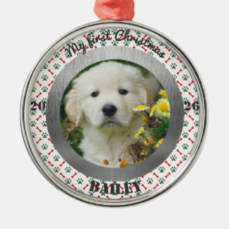 愛犬の初めてのクリスマスフォトフレーム メタルオーナメント