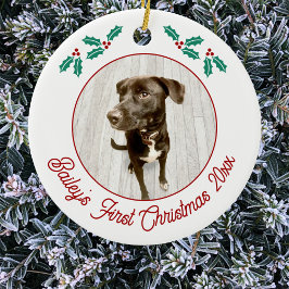 愛犬の初めてのクリスマスフォト セラミックオーナメント