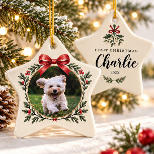 愛犬の初めてのクリスマスフォト ミスルトー ペット セラミックオーナメント
