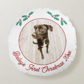 愛犬の初めてのクリスマス フォト ラウンドクッション (正面)