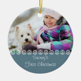 愛犬の初めてのクリスマス ブルー セラミックオーナメント