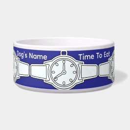 愛犬の名前と一緒に食事の時間 青  ボウル