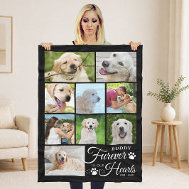 愛犬の思い出 FUREVER IN OUR HEARTS 9枚フォトコラージュ フリースブランケット