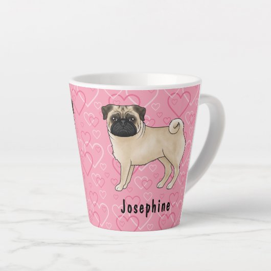 愛犬の愛犬かわいいモップと名前のピンクのハート カフェラテマグ (右アングル)