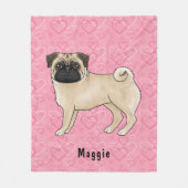 愛犬の愛犬かわいいモップと名前のピンクのハート フリースブランケット (正面)