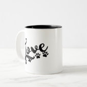 愛犬の手のプリント付きタイポグラフィ ツートーンマグカップ (正面左)