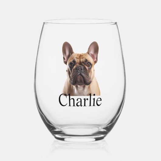 愛犬の猫の写真パーソナライズされた ステムなしワイングラス (正面)