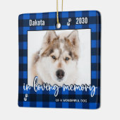 愛犬の記念青い格子写真の写真 セラミックオーナメント (左)