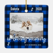 愛犬の記念青い格子写真の写真 セラミックオーナメント (裏面)