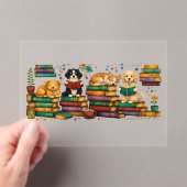 愛犬の読書 幸せな図書館の情景 アクリル招待状 (インサイチュ (ポータブル))