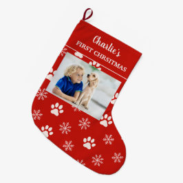 愛犬の顔写真と名前入りファーストクリスマス ラージクリスマスストッキング