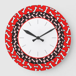 愛犬の骨と前足のプリント ラージ壁時計