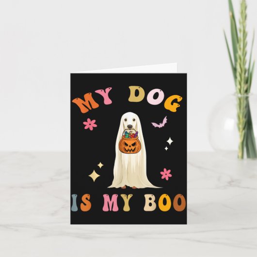 愛犬はブー_ かわいいグルーヴィーなハロウィンの犬 カード (正面)