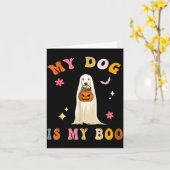 愛犬はブー_ かわいいグルーヴィーなハロウィンの犬 カード (黄色い花)