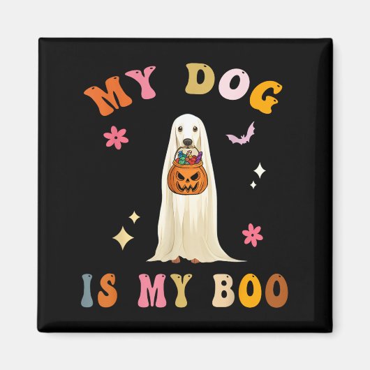 愛犬はブー_ かわいいグルーヴィーなハロウィンの犬 マグネット (正面)