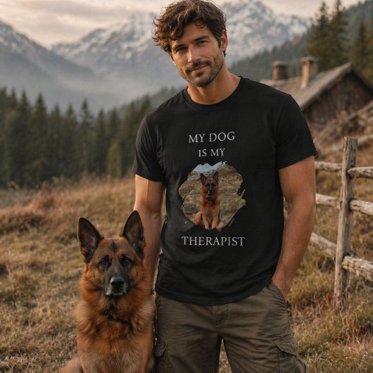 愛犬は私のセラピスト 写真 ブラック Tシャツ