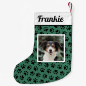 愛犬グリーンと黒い前足のプリントカスタム写真 スモールクリスマスストッキング (裏面)