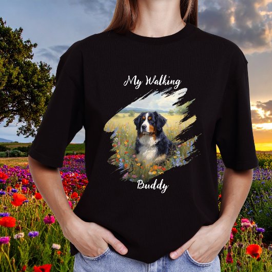 愛犬バーニーズの散歩のお供 ブラック カスタマイズ Tシャツ