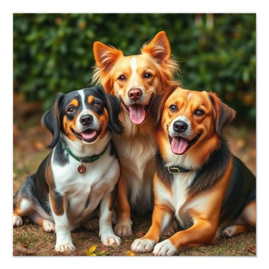 愛犬ファミリー かわいい犬の3姉妹 スローピロー フォトプリント            (正面)