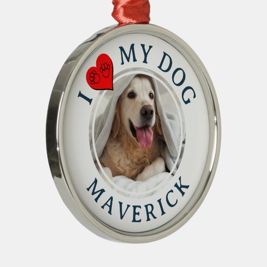 愛犬フォトギフト 私の犬が大好き メタルオーナメント (右)