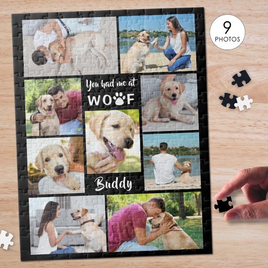 愛犬フォトコラージュ YOU HAD ME AT WOOF 犬の名前 ジグソーパズル