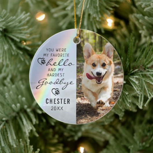 愛犬メモリアルお気に入りのハローフォトレインボー セラミックオーナメント (ツリー)