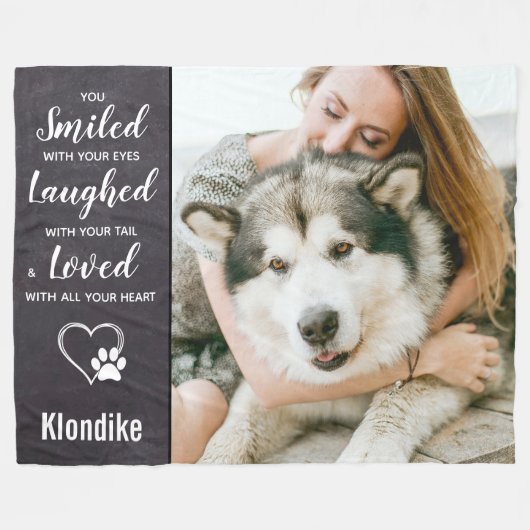 愛犬メモリアル悔やみや弔慰引用文写真 フリースブランケット (正面(横))