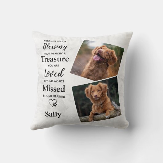 愛犬メモリアル – 悔やみや弔慰引用文犬の写真 クッション (裏面)